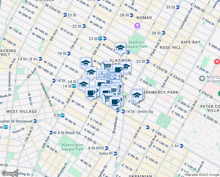 map of restaurants, bars, coffee shops, grocery stores, and more near in New York