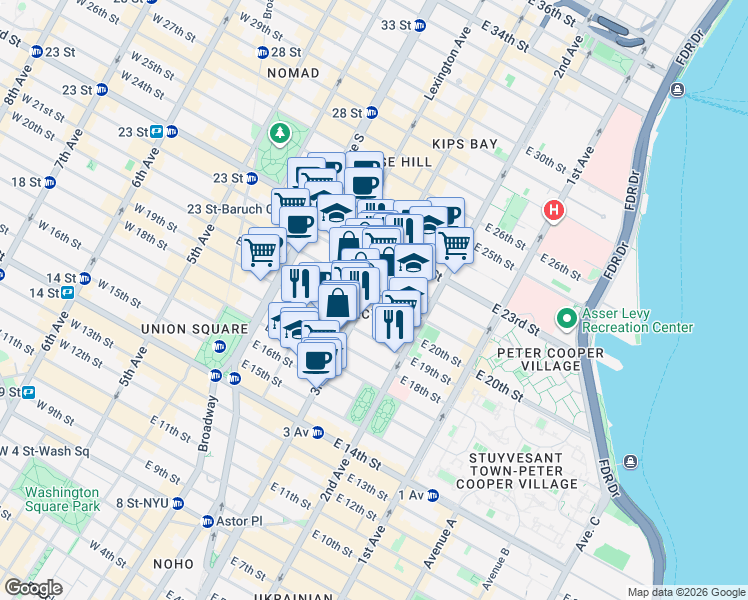 map of restaurants, bars, coffee shops, grocery stores, and more near in New York