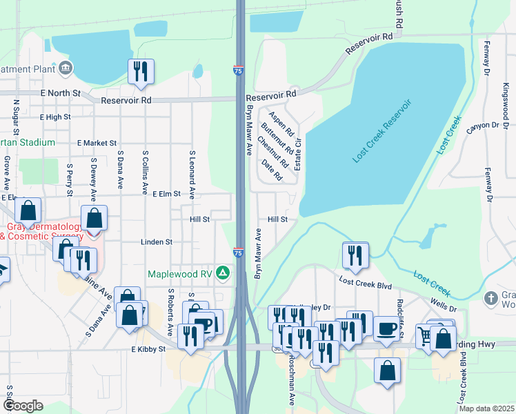 map of restaurants, bars, coffee shops, grocery stores, and more near 230 Bryn Mawr Avenue in Lima