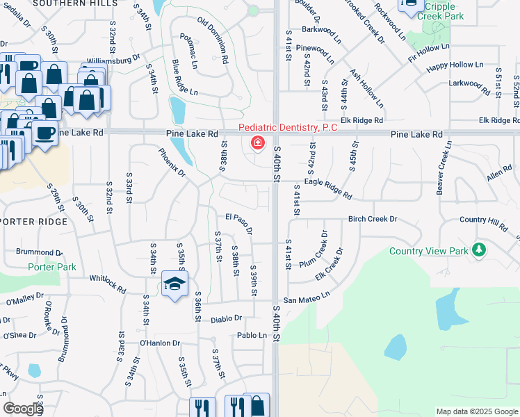 map of restaurants, bars, coffee shops, grocery stores, and more near 3951 Eagle Ridge Road in Lincoln