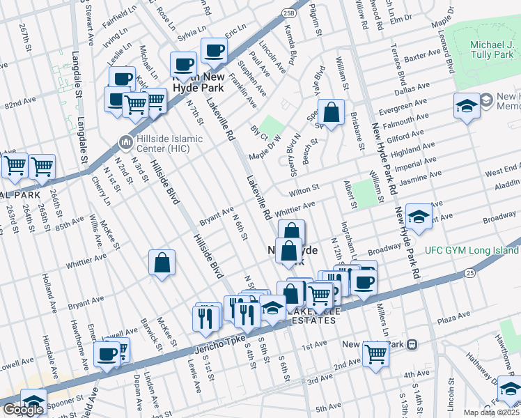 map of restaurants, bars, coffee shops, grocery stores, and more near 570 North 7th Street in New Hyde Park