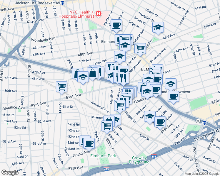 map of restaurants, bars, coffee shops, grocery stores, and more near 7917 51st Avenue in Queens