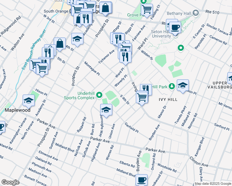 map of restaurants, bars, coffee shops, grocery stores, and more near 428 South 4th Street in Maplewood