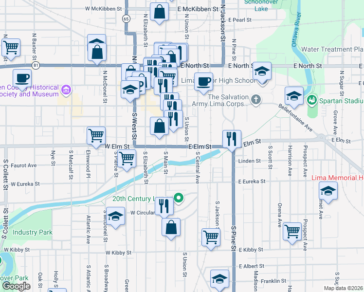 map of restaurants, bars, coffee shops, grocery stores, and more near in Lima