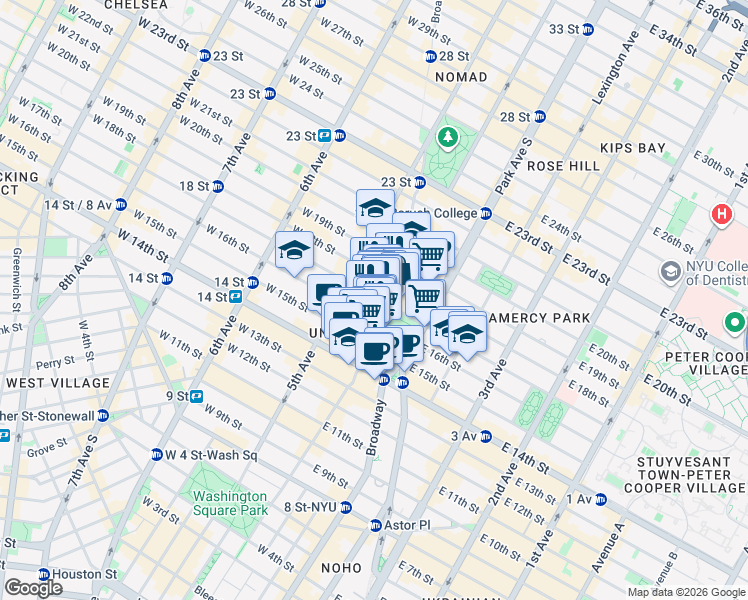 map of restaurants, bars, coffee shops, grocery stores, and more near in New York