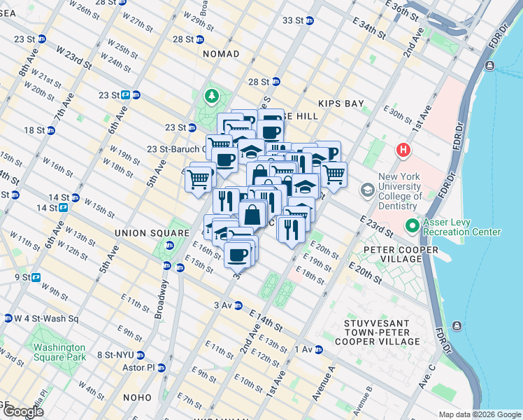 map of restaurants, bars, coffee shops, grocery stores, and more near in New York