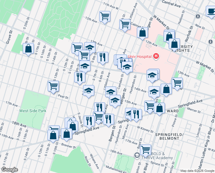 map of restaurants, bars, coffee shops, grocery stores, and more near 296 Fairmount Avenue in Newark