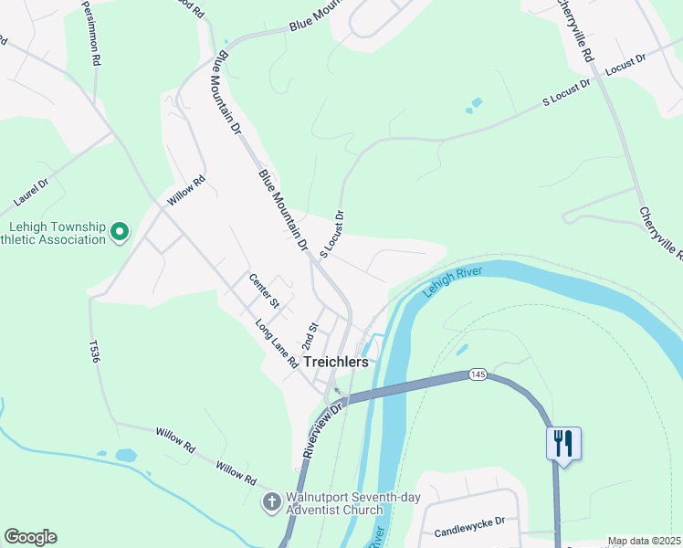 map of restaurants, bars, coffee shops, grocery stores, and more near 365 Pepper Drive in Walnutport
