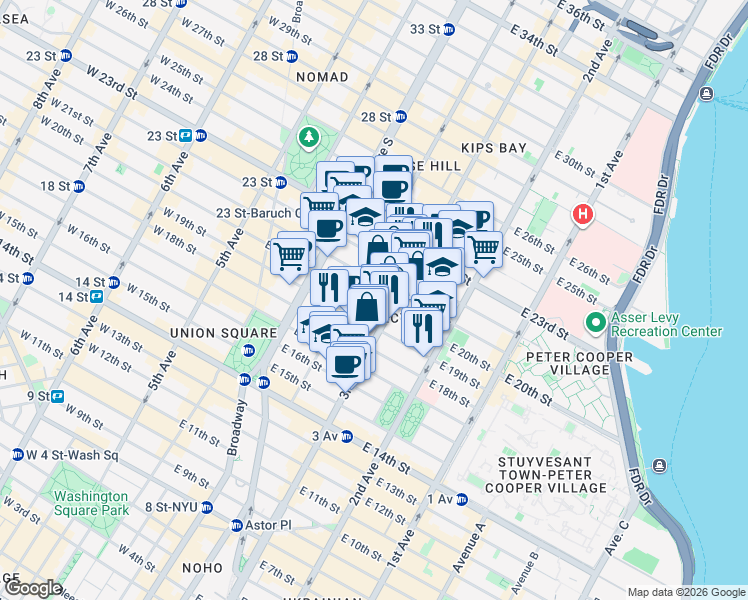 map of restaurants, bars, coffee shops, grocery stores, and more near in New York