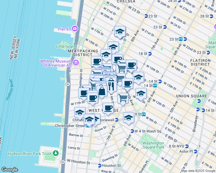 map of restaurants, bars, coffee shops, grocery stores, and more near in New York