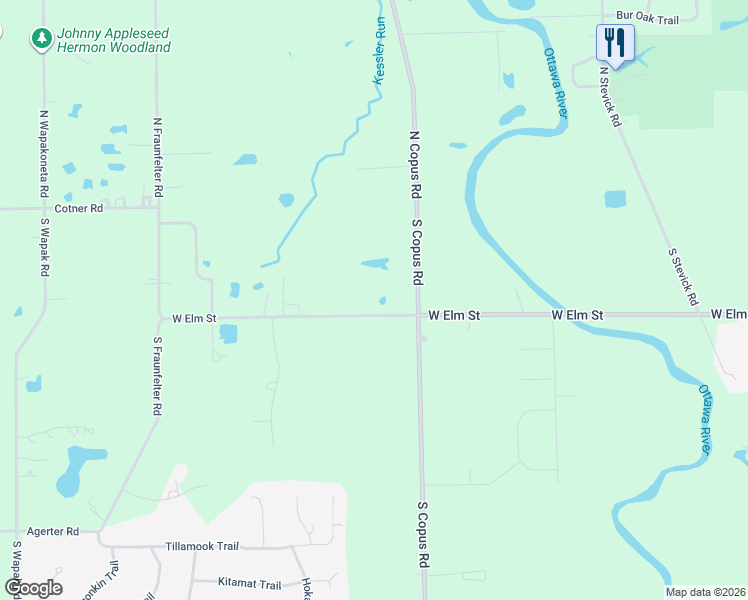 map of restaurants, bars, coffee shops, grocery stores, and more near 4608 West Elm Street in Lima