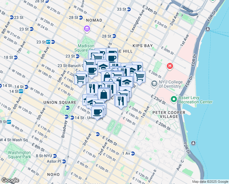 map of restaurants, bars, coffee shops, grocery stores, and more near in New York
