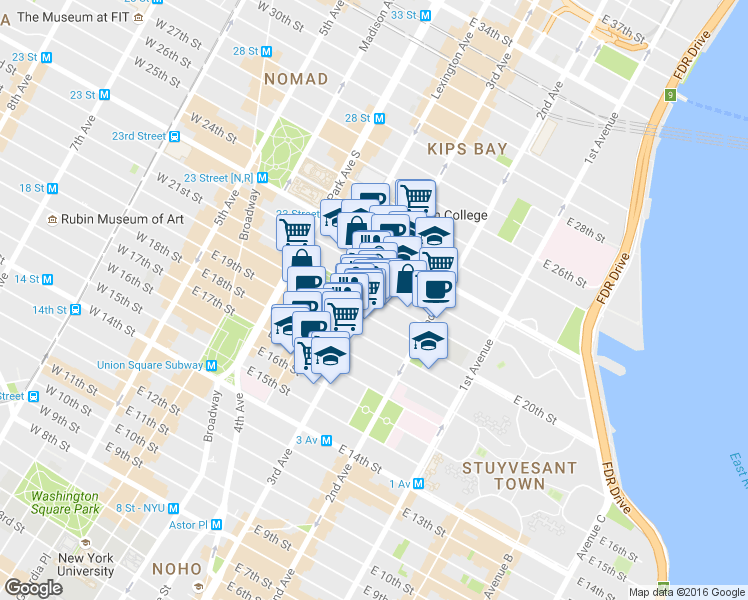 map of restaurants, bars, coffee shops, grocery stores, and more near in New York