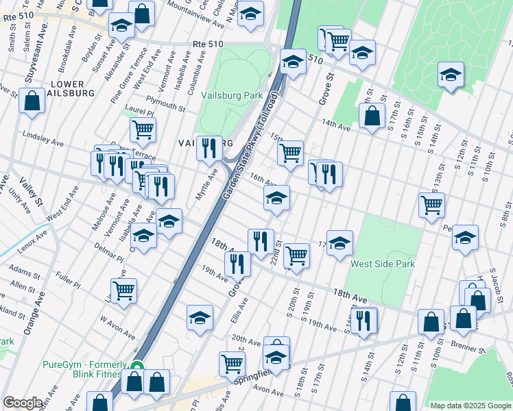 map of restaurants, bars, coffee shops, grocery stores, and more near 18 Montrose Terrace in Irvington