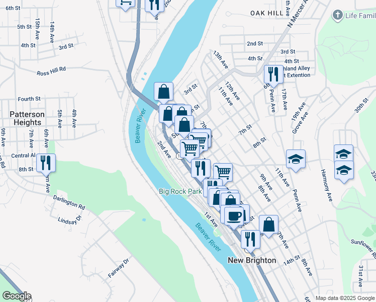 map of restaurants, bars, coffee shops, grocery stores, and more near in New Brighton