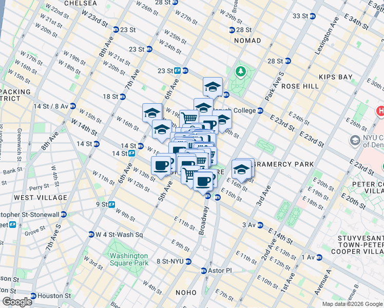 map of restaurants, bars, coffee shops, grocery stores, and more near in New York