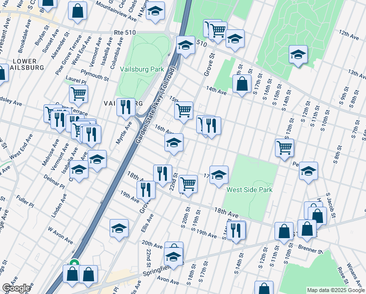 map of restaurants, bars, coffee shops, grocery stores, and more near 259 22nd Street in Irvington