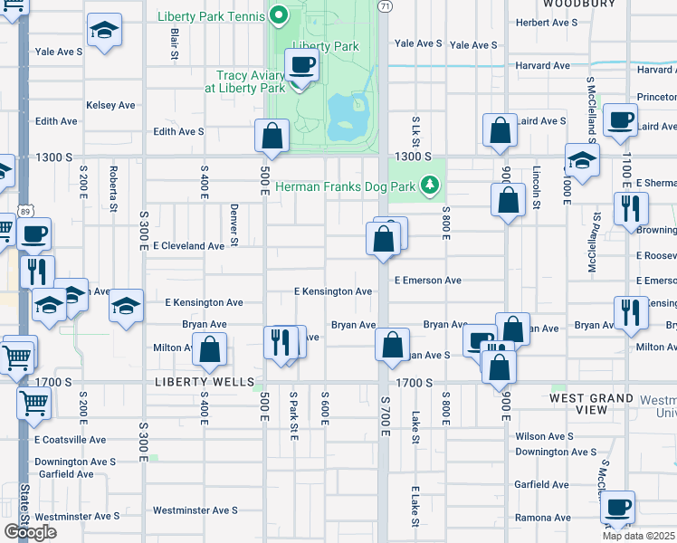 map of restaurants, bars, coffee shops, grocery stores, and more near in Salt Lake City