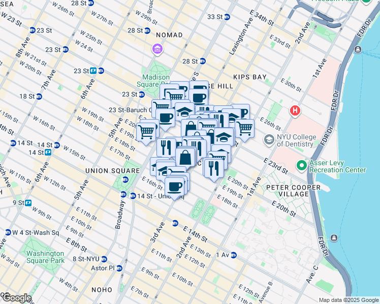 map of restaurants, bars, coffee shops, grocery stores, and more near in New York
