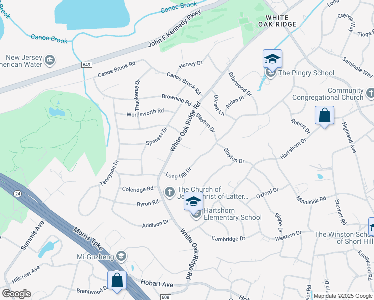 map of restaurants, bars, coffee shops, grocery stores, and more near 195 Long Hill Drive in Essex County