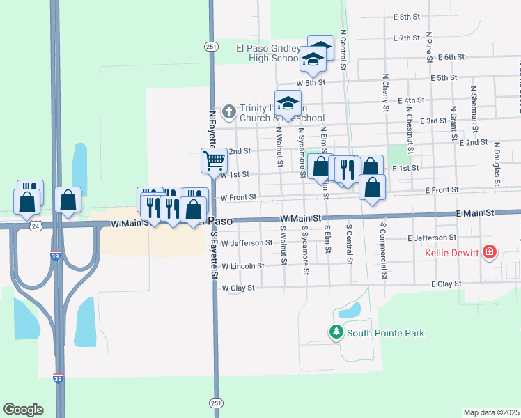 map of restaurants, bars, coffee shops, grocery stores, and more near Summit St in El Paso