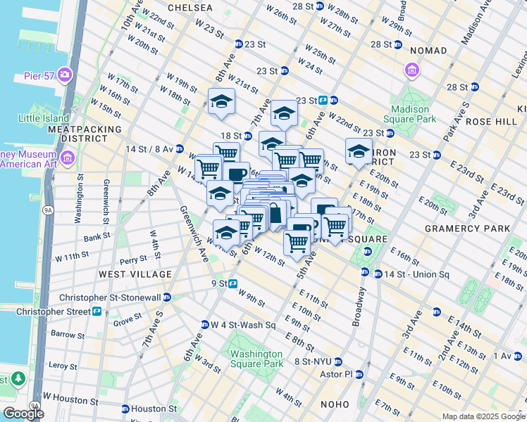 map of restaurants, bars, coffee shops, grocery stores, and more near in New York