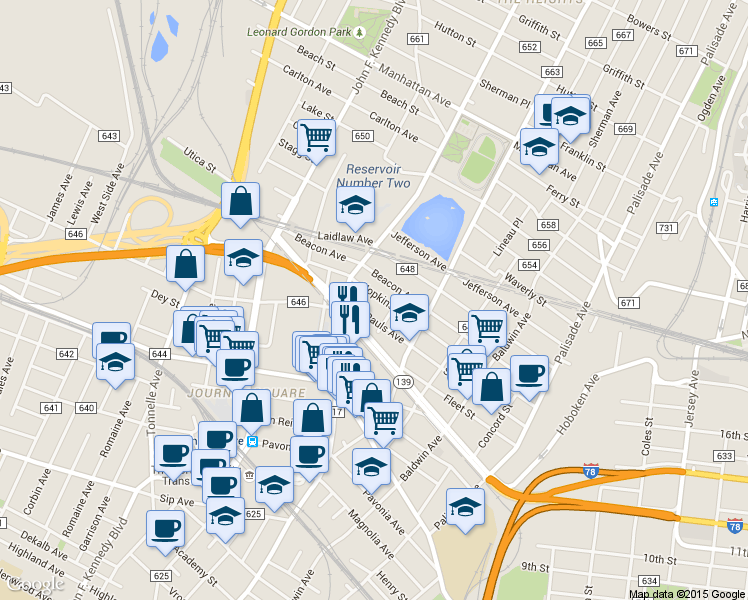 map of restaurants, bars, coffee shops, grocery stores, and more near 157 Saint Pauls Avenue in Jersey City