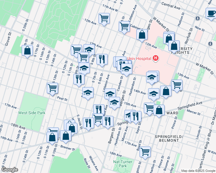 map of restaurants, bars, coffee shops, grocery stores, and more near 296 Fairmount Avenue in Newark
