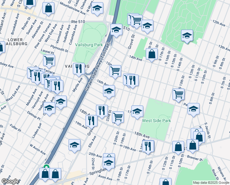map of restaurants, bars, coffee shops, grocery stores, and more near 245 22nd Street in Irvington