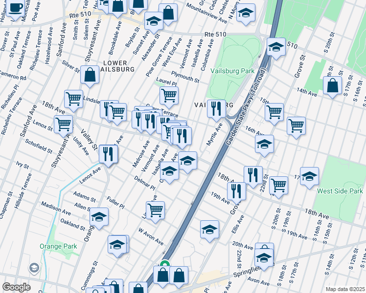 map of restaurants, bars, coffee shops, grocery stores, and more near 829 18th Avenue in Irvington