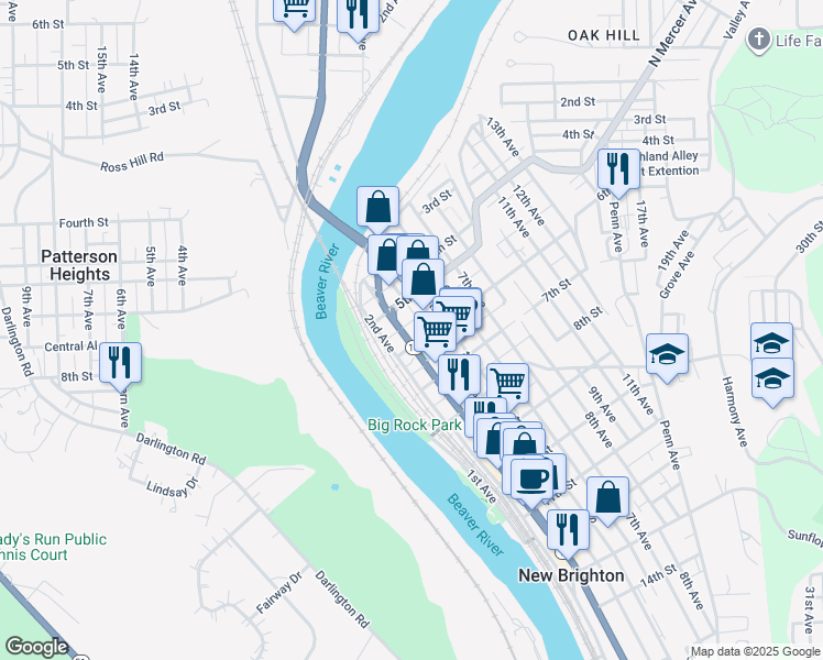 map of restaurants, bars, coffee shops, grocery stores, and more near in New Brighton