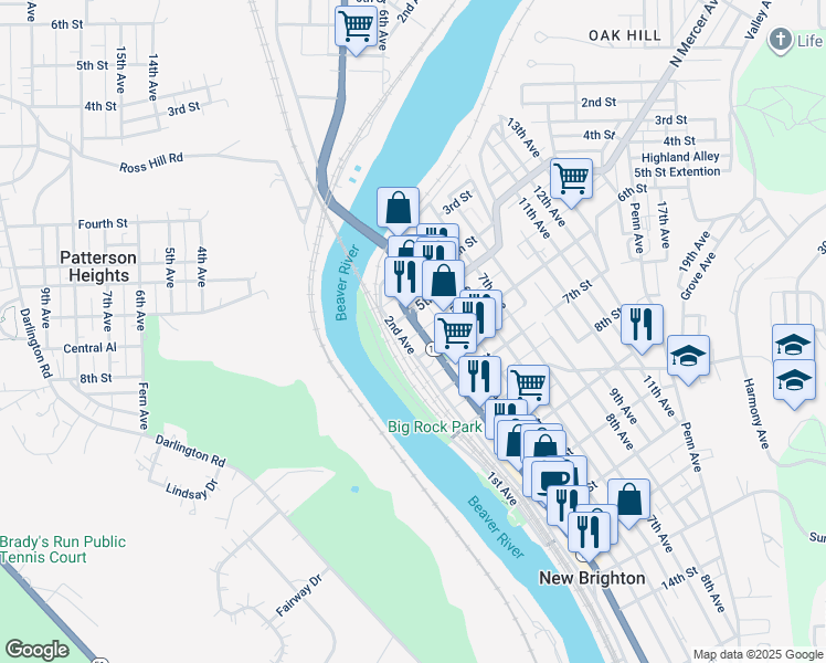 map of restaurants, bars, coffee shops, grocery stores, and more near 521 2nd Avenue in New Brighton