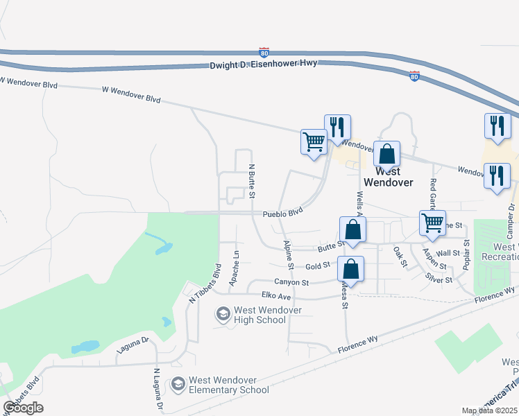 map of restaurants, bars, coffee shops, grocery stores, and more near 1930 Pueblo Boulevard in West Wendover