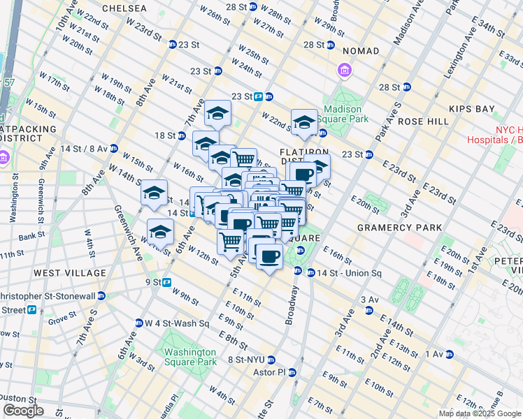 map of restaurants, bars, coffee shops, grocery stores, and more near 110 5th Avenue in New York