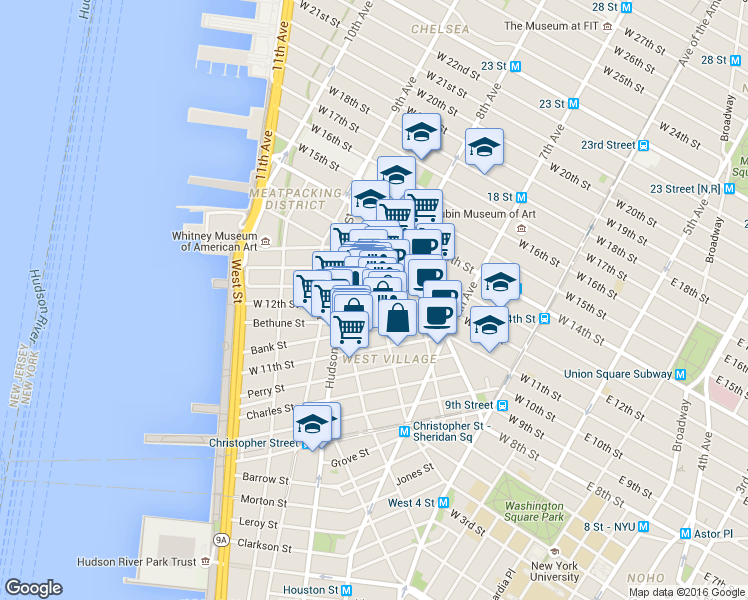 map of restaurants, bars, coffee shops, grocery stores, and more near in New York