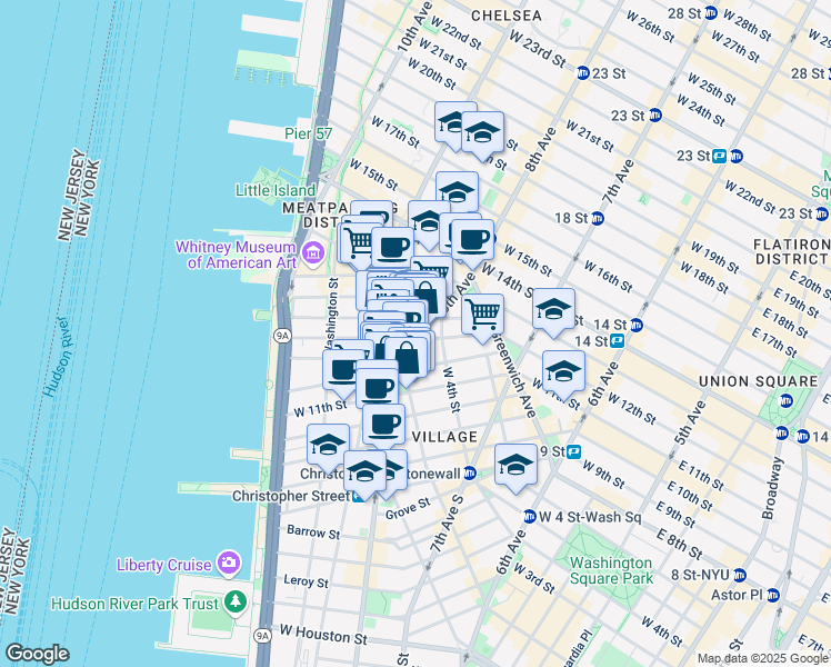 map of restaurants, bars, coffee shops, grocery stores, and more near in New York