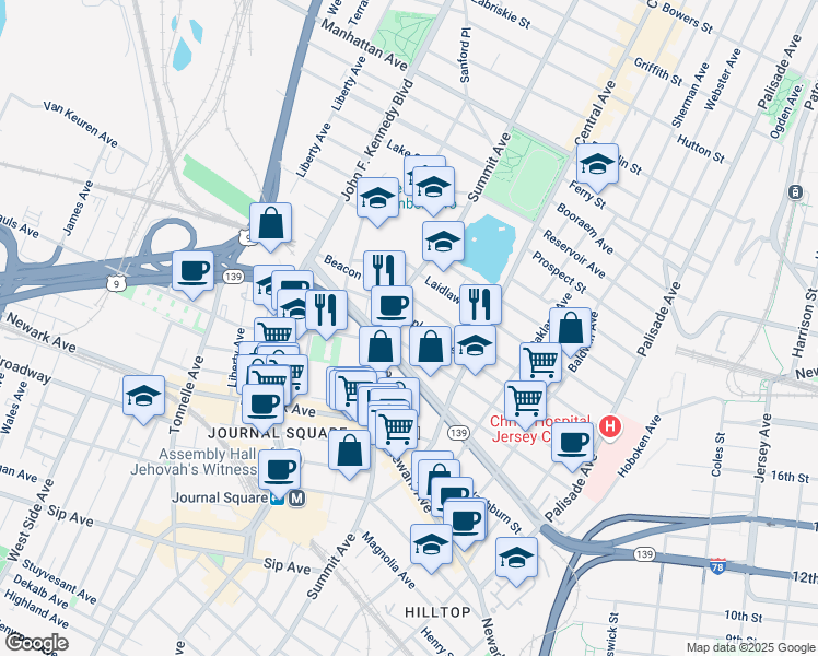 map of restaurants, bars, coffee shops, grocery stores, and more near 157 Saint Pauls Avenue in Jersey City