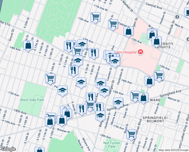 map of restaurants, bars, coffee shops, grocery stores, and more near in Newark