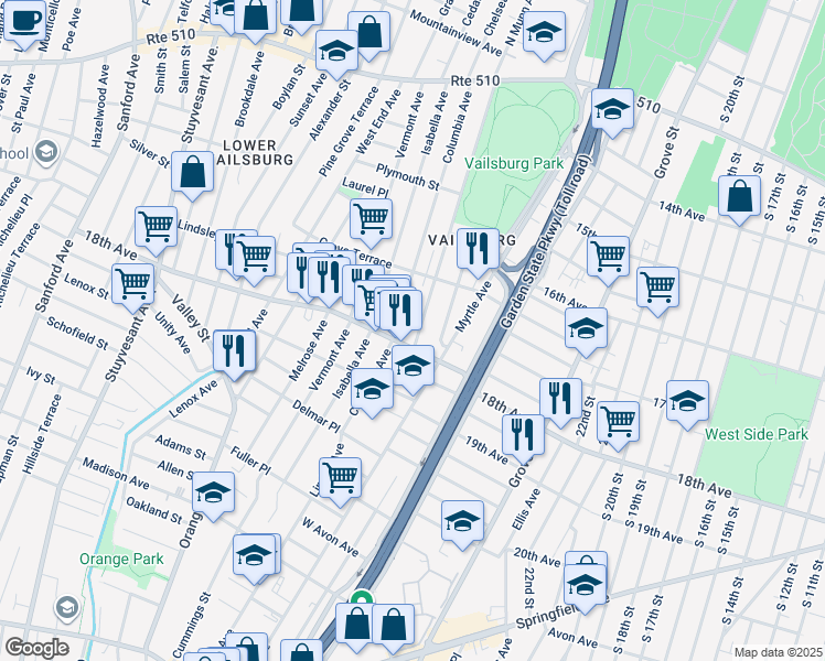 map of restaurants, bars, coffee shops, grocery stores, and more near 829 18th Avenue in Irvington