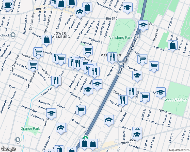 map of restaurants, bars, coffee shops, grocery stores, and more near 829 18th Avenue in Irvington