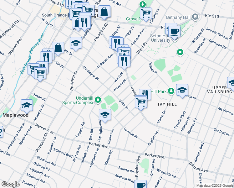 map of restaurants, bars, coffee shops, grocery stores, and more near 428 South 4th Street in Maplewood