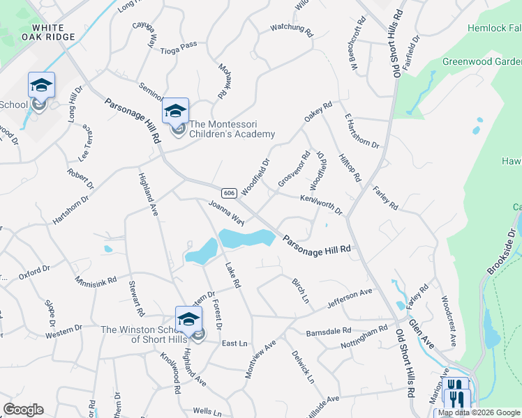 map of restaurants, bars, coffee shops, grocery stores, and more near 1 Oaklawn Road in Essex County