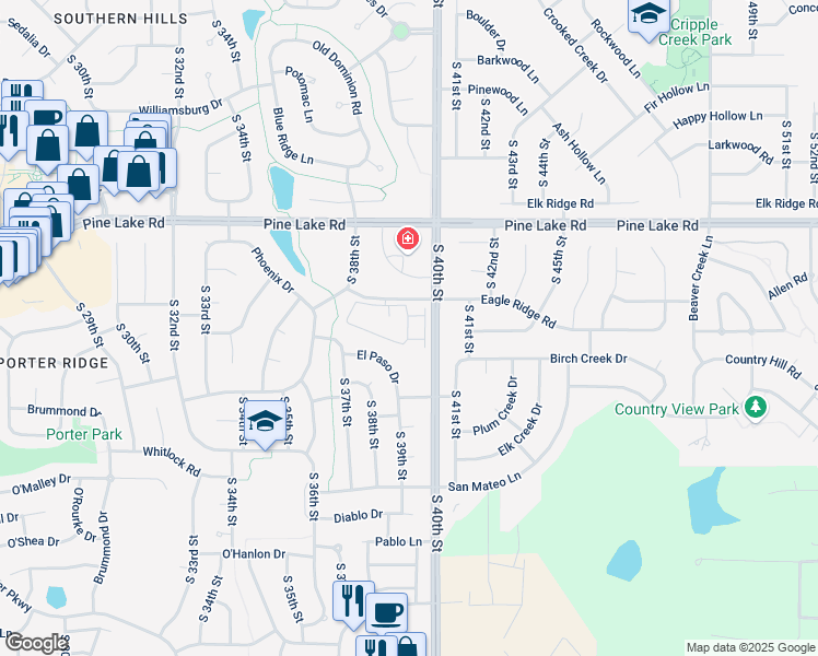 map of restaurants, bars, coffee shops, grocery stores, and more near 3951 Eagle Ridge Road in Lincoln