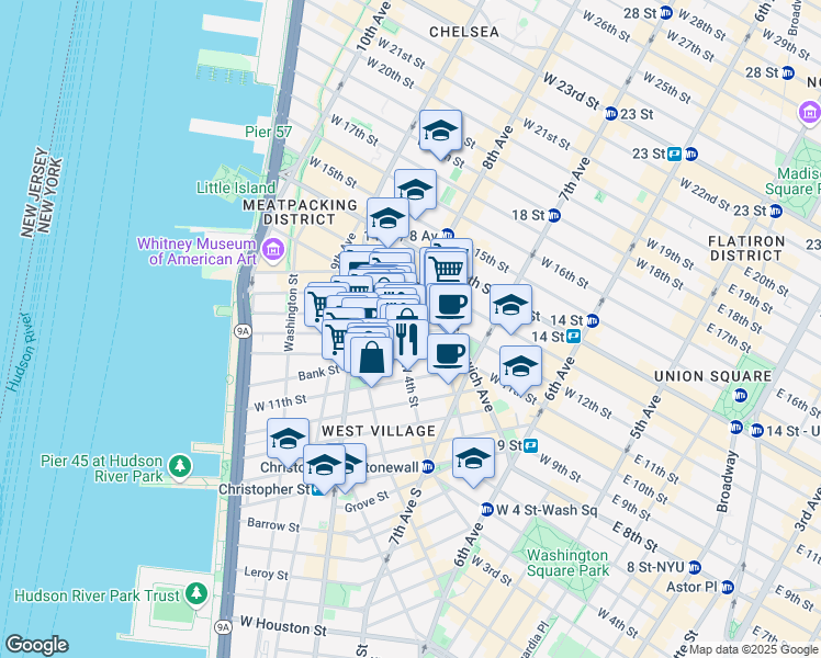 map of restaurants, bars, coffee shops, grocery stores, and more near 273 West 12th Street in New York