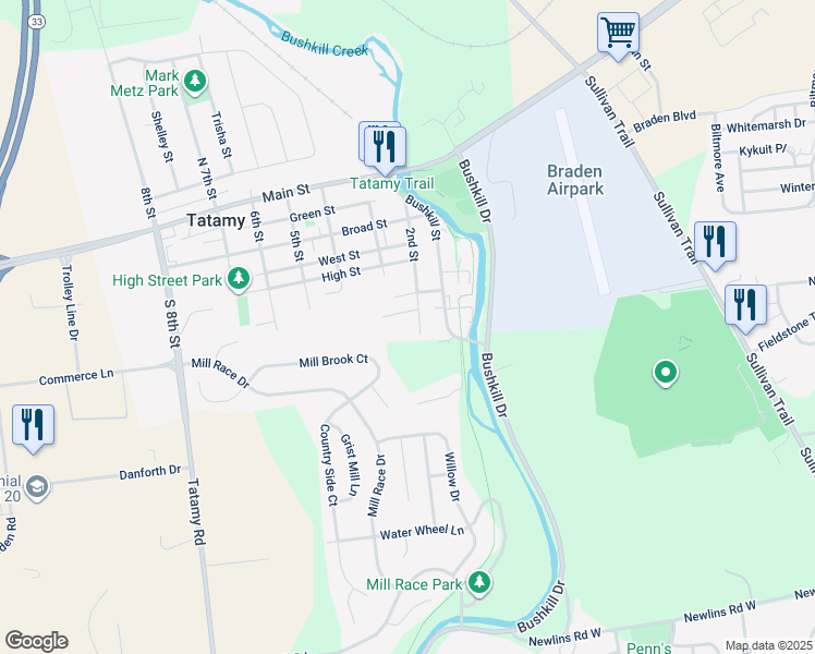 map of restaurants, bars, coffee shops, grocery stores, and more near 367 2nd Street in Easton