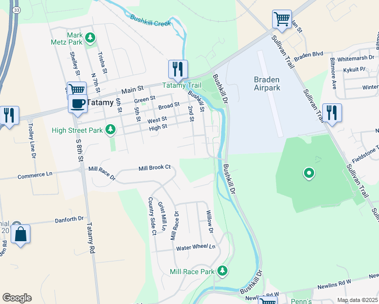map of restaurants, bars, coffee shops, grocery stores, and more near 367 2nd Street in Easton
