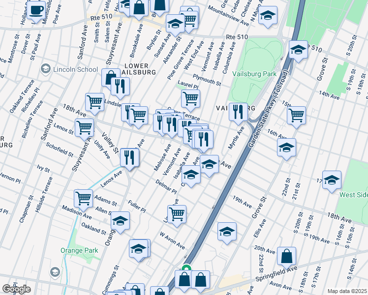 map of restaurants, bars, coffee shops, grocery stores, and more near 875 18th Avenue in Irvington