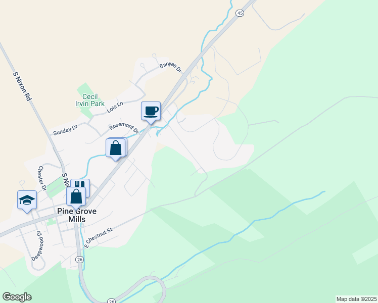 map of restaurants, bars, coffee shops, grocery stores, and more near 243 Sycamore Drive in State College