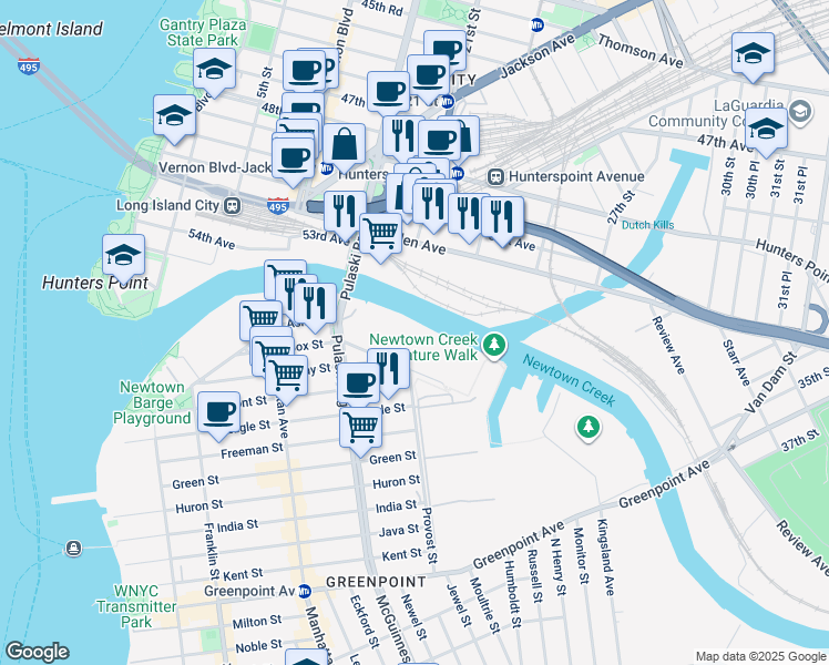 map of restaurants, bars, coffee shops, grocery stores, and more near 41 Paidge Avenue in Brooklyn