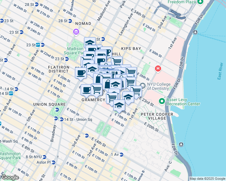 map of restaurants, bars, coffee shops, grocery stores, and more near in New York